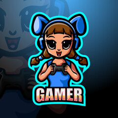 Gamer girl mascot esport logo design