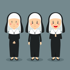 Catholic Nun Character with Various Expression