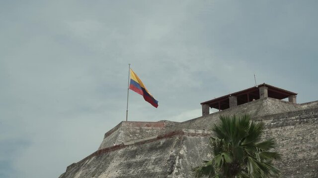 Castillo de San Felipe de Barajas and Colombian Flag on the wind corner of the Fortress 