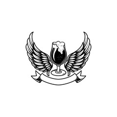 vintage retro beer wing logo hand drawn silhouette