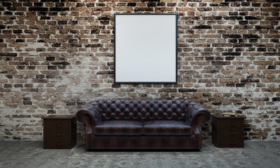 Modern loft living room and mock up style interior design and brick wall texture background 