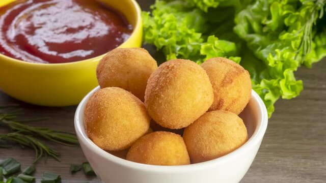 Brazilian appetizer deep fried cheese croquette - Bolinha de queijo