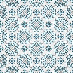 Moroccan tiles continuous seamless background, tile decoration, blue classic template