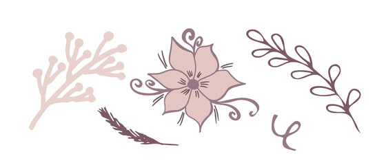 Doodle illustration of flower. Spring season. Simple doodle illustration for print, greeting card, stickers, wedding design, packaging and etc. St Vaentines or mothers day greeting card.