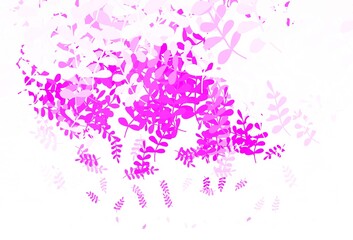 Light Pink vector doodle background with leaves.