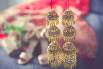 Indian Punjabi Sikh bride's wedding jewellery close up