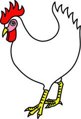 酉年にふさわしい１頭の白い雄鶏のイラスト