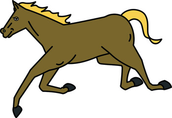 午年にふさわしい跳ねるように走る１頭の馬のイラスト