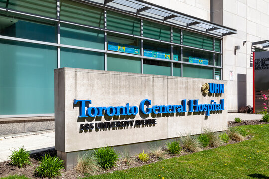 Toronto, Canada - May 16, 2020: Toronto General Hospital (TGH) signage in Toronto; TGH is a major teaching hospital in Toronto downtown and a part of the University Health Network (UHN).