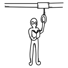 Reading a book on public transportation. Doodle vector icon. Drawing sketch illustration hand drawn cartoon line eps10