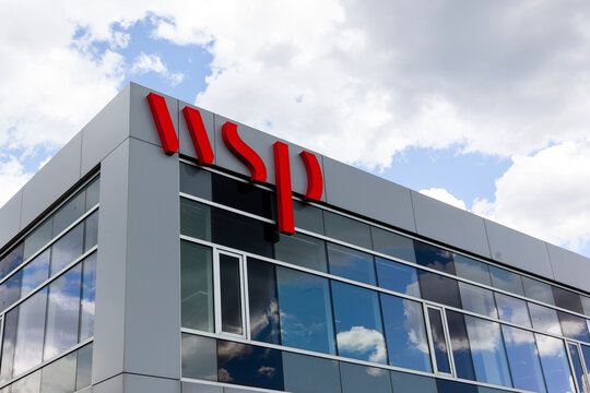 Etobicoke, Toronto, Canada - June 6, 2020: Sign on the WSP Global Inc. office building in Etobicoke, Toronto, Canada; WSP is a Canadian business providing management and consultancy services.