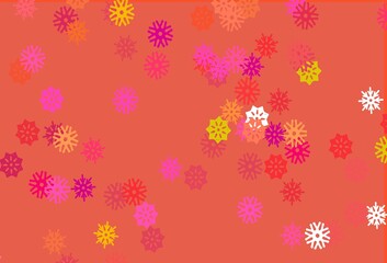 Light Pink, Yellow vector texture with colored snowflakes.