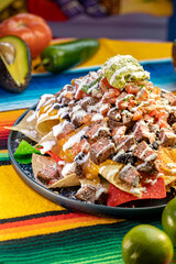 Loaded Steak Nachos at a Mexican Restaurant