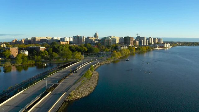 City Skyline Shot of Capitol Building in Madison Wisconsin | 4K Drone Aerial