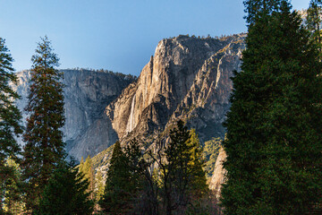 Scenic shot of Yosemite Falls waterfall in Yosemite National Park