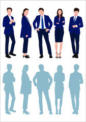 Businessman and women with suits standing in white background, Businessman people, group of men and women, wearing working outfit, shadow
