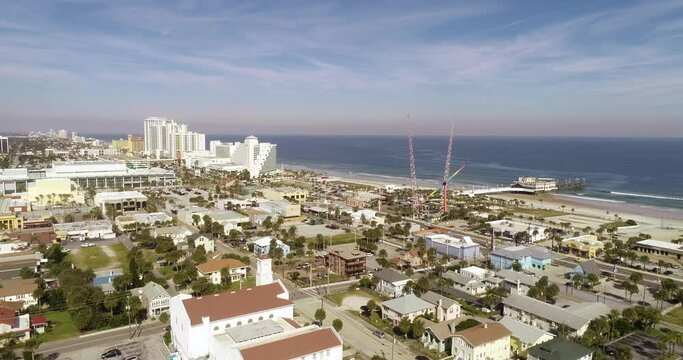 "Daytona Beach, FL USA - 12-10-2020: Aerial 4K drone video footage of the iconic Daytona Beach skyline."