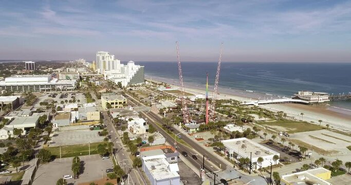 "Daytona Beach, FL USA - 12-10-2020: Rotational parallax video clip of the Daytona Beach resorts and amusements."