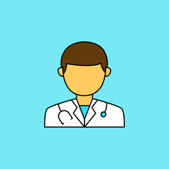 Simple male doctor avatar vector illustration isolated on blue background. Linear color style of doctor icon