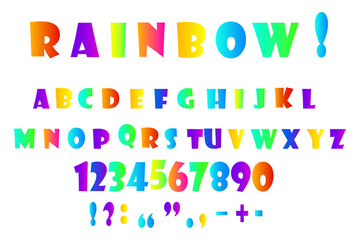 Retro doodle font with multicolored letters punctuation marks. Multicolored letters and numbers. Stock image. EPS10.