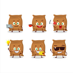 Flour sack cartoon character with various types of business emoticons