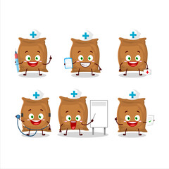 Doctor profession emoticon with flour sack cartoon character