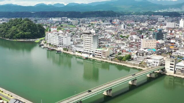 大分県 日田市 日田市街地 三隈川 2020年8月撮影 ドローン 川 河川 街並み 町並み 