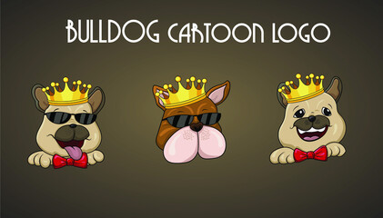 Bulldog cartoon character cute style and the crown on its head vector for pet shop logo business
