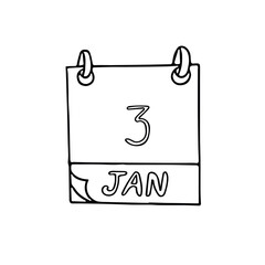calendar hand drawn in doodle style. January 3. Drinking Straw Day, date. icon, sticker, element, design. planning, business holiday