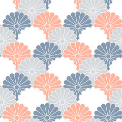 Seamless floral pattern. Pink Japanese national flower chrysanthemum and herbs. Illustration luxury design, textiles, paper, wallpaper, curtains, blinds. Vintage design.