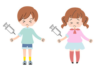 我慢して注射をうける子供セット