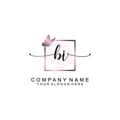 Initial BI Handwriting, Wedding Monogram Logo Design, Modern Minimalistic and Floral templates for Invitation cards	
