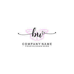 Initial BW Handwriting, Wedding Monogram Logo Design, Modern Minimalistic and Floral templates for Invitation cards	
