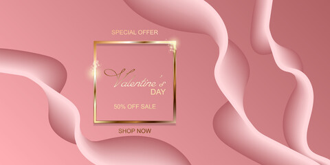 Happy Valentines Day sale banner on pink background
