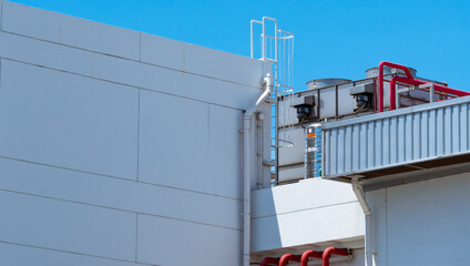 Cooling tower on roof top of building. Industrial air cooling system. Air chiller. Unit of air...