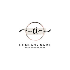 Initial CI Handwriting, Wedding Monogram Logo Design, Modern Minimalistic and Floral templates for Invitation cards	
