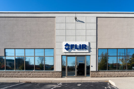 Waterloo, On, Canada - October 17, 2020: FLIR office building in Waterloo, Ontario, Canada. FLIR Systems is the world's largest commercial company. 