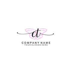 Initial CT Handwriting, Wedding Monogram Logo Design, Modern Minimalistic and Floral templates for Invitation cards	
