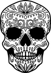 Illustration of mexican sugar skull. Design element for logo, label, sign, poster. Vector illustration