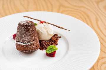 lava cake with vanilla ice cream