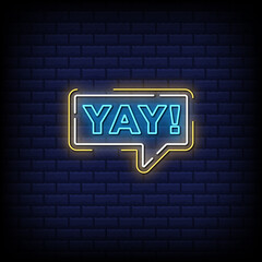 Fototapeta premium Yay, enjoy, win neon signs style text