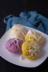 Thai Pumpkin Cake and Purple Sweet Potato with Coconut