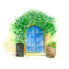 ツタにおおわれたレストランの入口