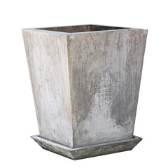 potted square tall, cement pot, concrete pot, cement plant pot isolated on white