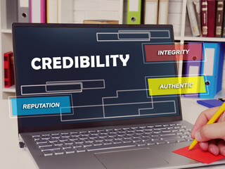  credibility integrity authentic reputation sign on the piece of paper.