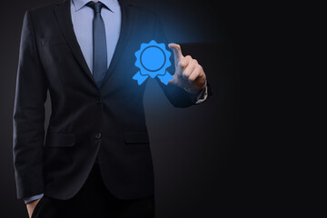 Business and Technology target set goals and achievement in 2021 new year resolution, planning and start up strategies and ideas graphic icon design concept businessman copy space