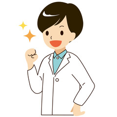 Fototapeta premium 前向きにガッツポーズをする男性医師のベクターイラスト