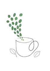 ティーカップから湧き出る葉っぱ