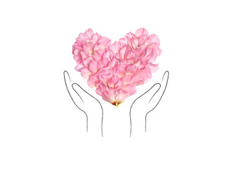 花びらで作ったハートを両手で持つ。