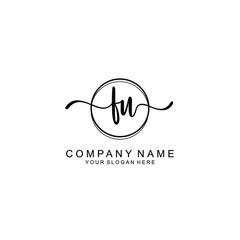 Initial FU Handwriting, Wedding Monogram Logo Design, Modern Minimalistic and Floral templates for Invitation cards	
